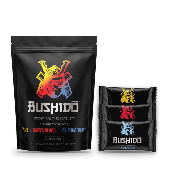 Bushido Pre-Workout Stick Packs – Variety Pack bag with stick packs